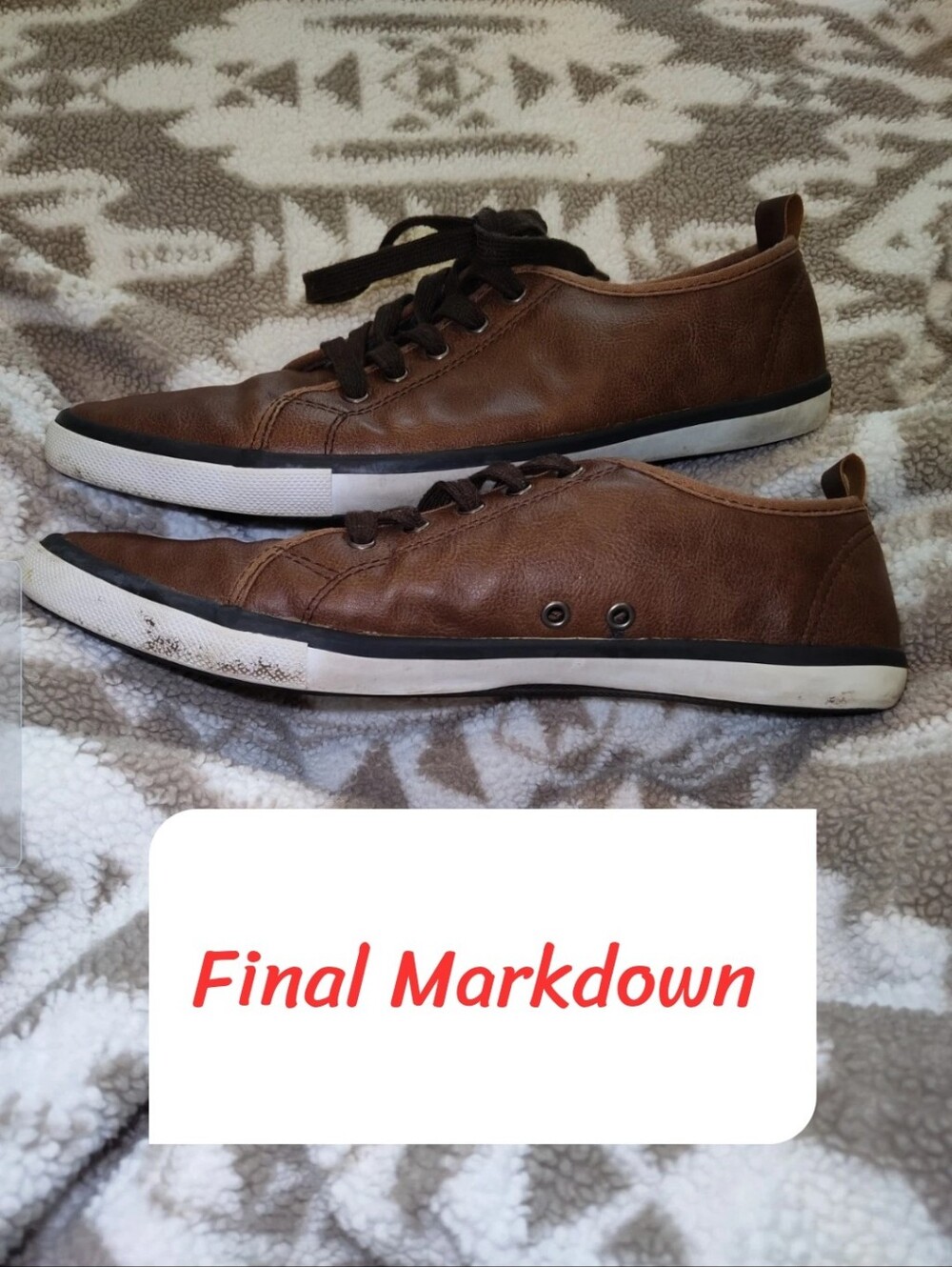 HH&M Men's US Size 9 Brown Leather Slip On Lace Up Shoes Sneakers Good Need Wipe